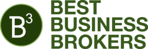 Logo for Best Business Brokers: dark green circle with a white 'B' and superscript '3', next to bold dark-green text reading 'BEST BUSINESS BROKERS'