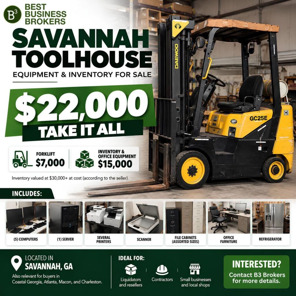 Savannah equipment and inventory for sale including forklift and office equipment – $22,000 package