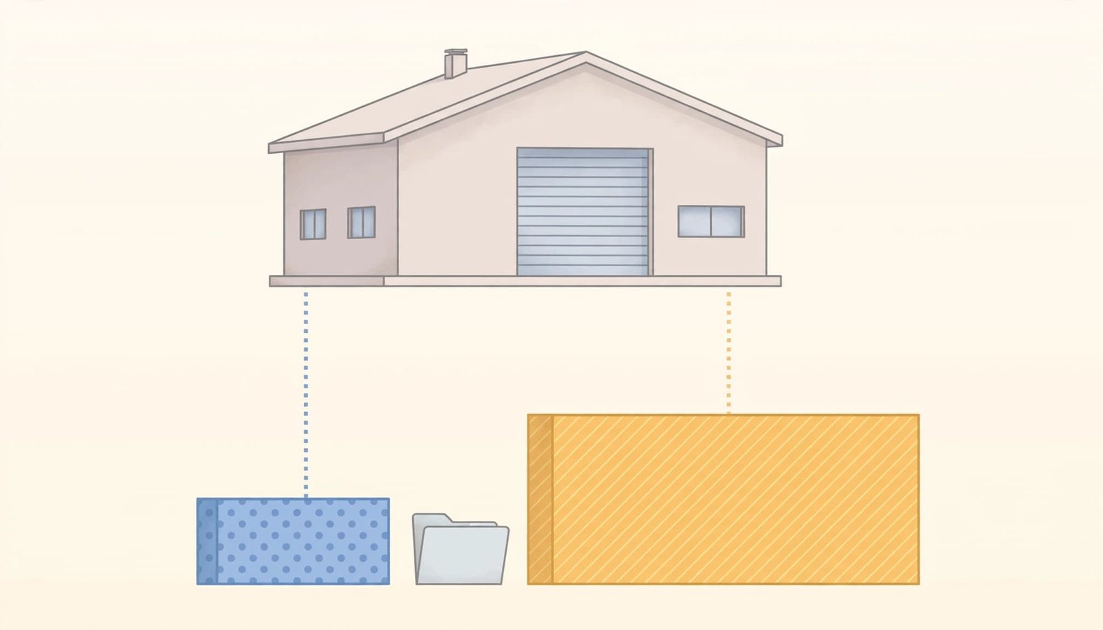 An illustration of a warehouse connected by dotted lines to two different foundation blocks and a small folder.